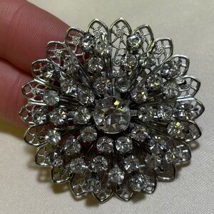 Mid Century Modern Silver Sparkling Rhinestone Brooch / Pendant